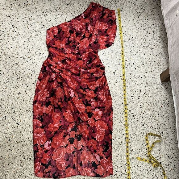 Do+Be  medium m red pink floral midi dress side zip flutter sleeve - Picture 2 of 7